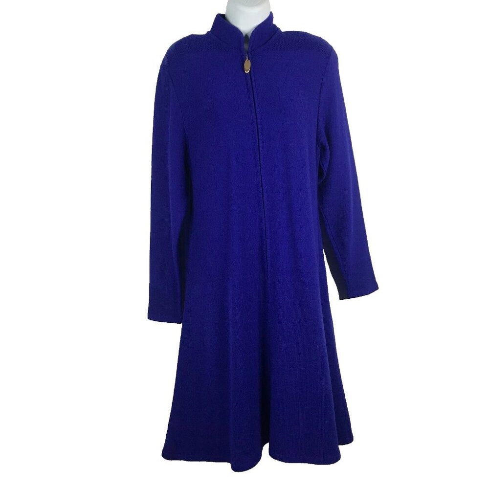 Vintage 80s Antonella Preve NY Blue Santana Knit Zip Front Sweater Dress